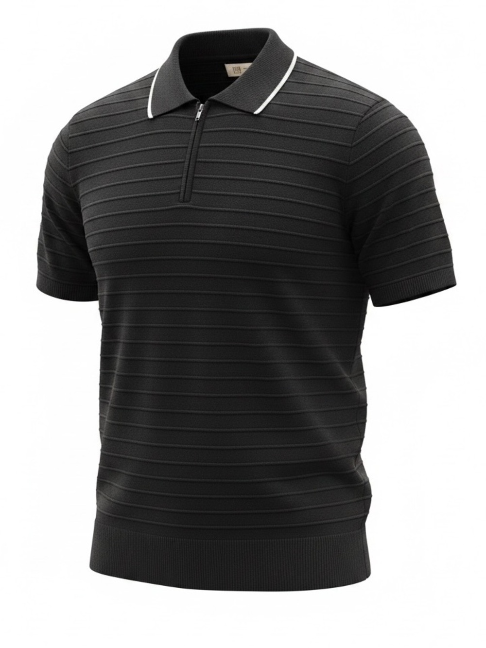 Hudson & Barrow Black Ribbed Knit Short Sleeve Quarter Zip Polo Shirt Size Large